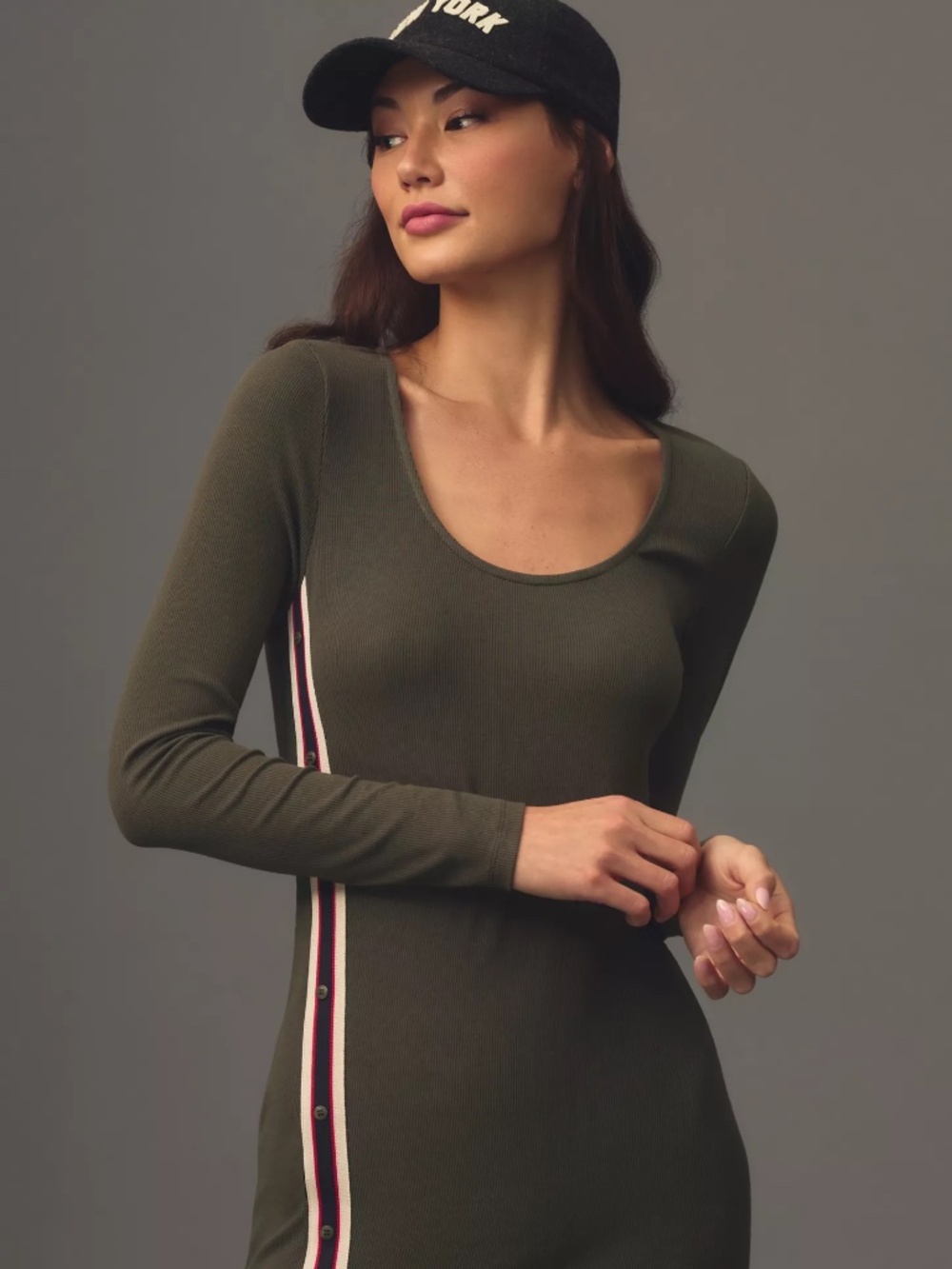 NWT Anthropologie Bordeaux Long-Sleeve Sporty-Trim Midi Dress Size S $148